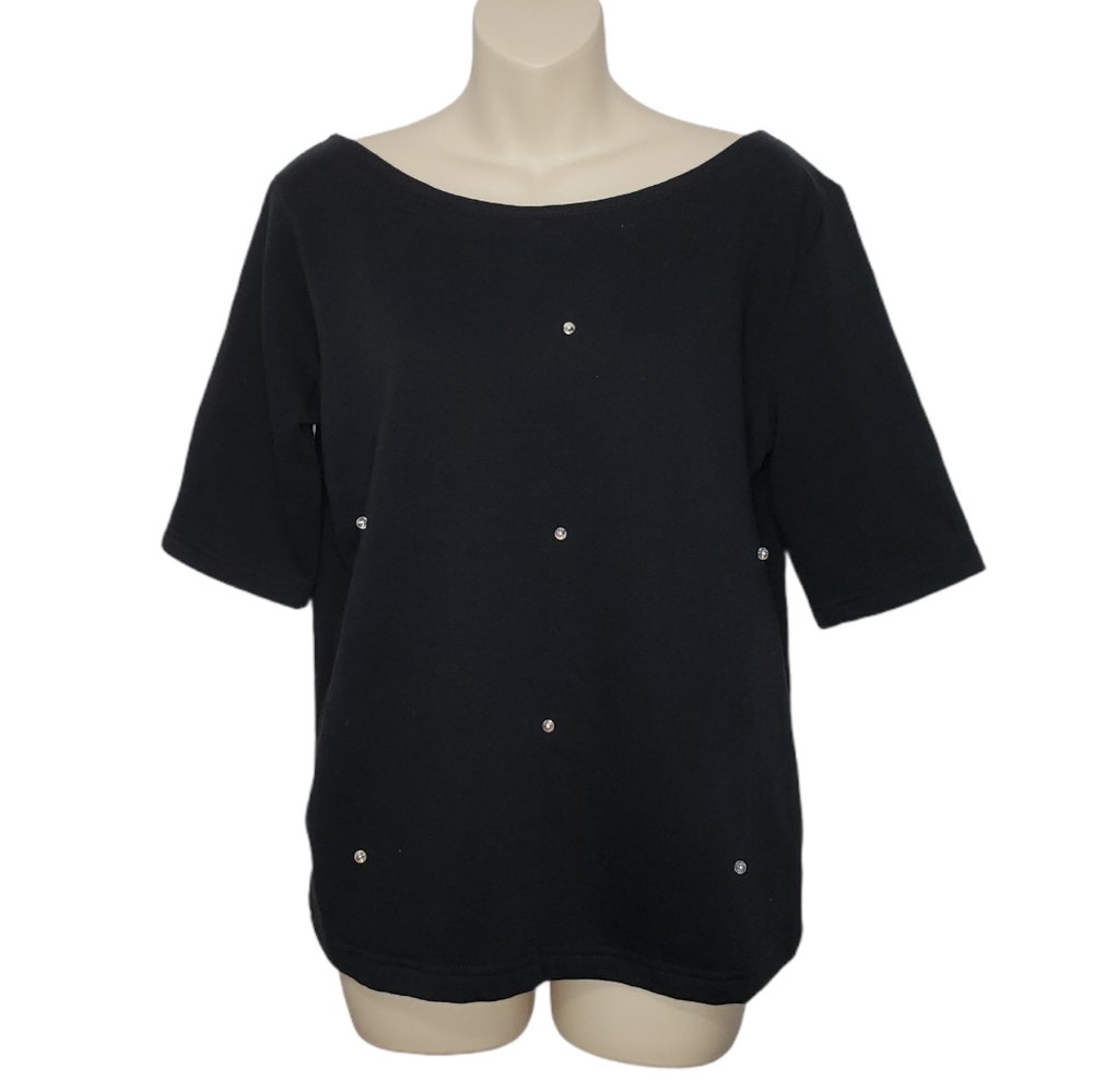ZARA TRF black oversized faux pearl top small